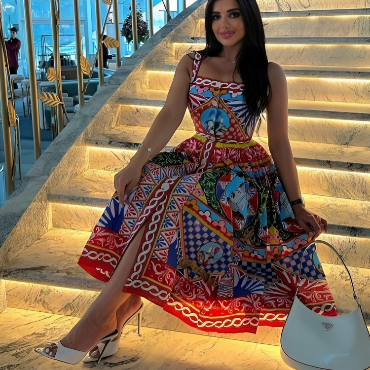 Vestido Midi Casual Estampado Glória
