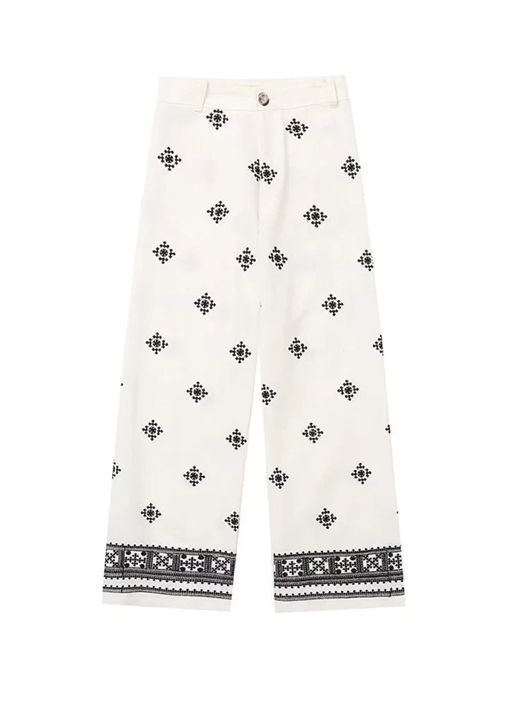 Calça de Linho Bordada Iolanda