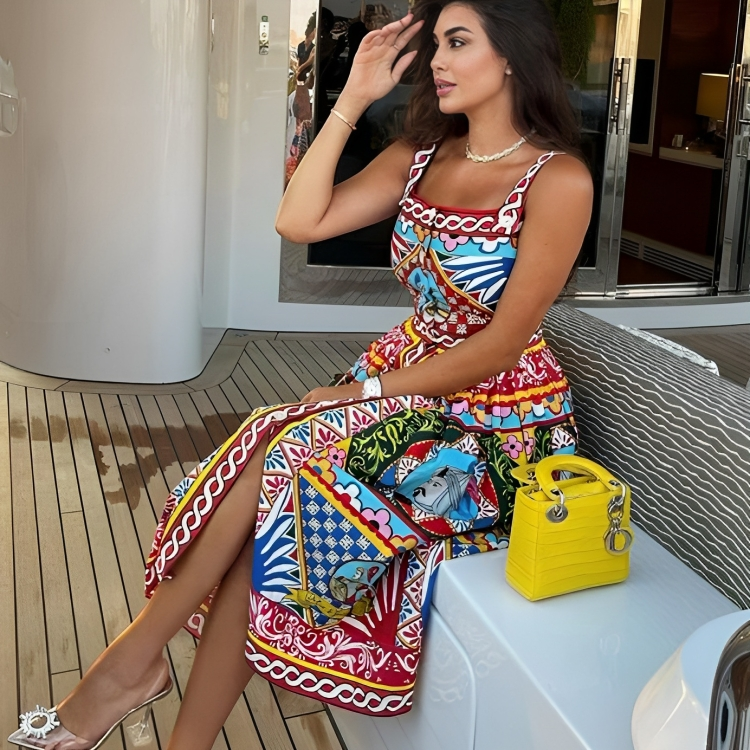 Vestido Midi Casual Estampado Glória