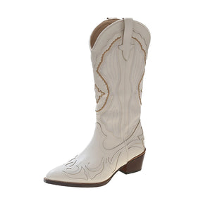 Women's Boots Retro Autumn Winter White Knee High Boots Big Size 41 Women Comfy Walking Female Western Cowboy Boot Women's Shoes