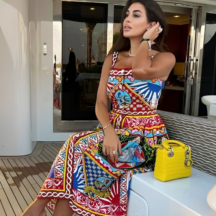 Vestido Midi Casual Estampado Glória