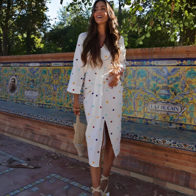 Vestido Midi Bordado Colorido Lunes