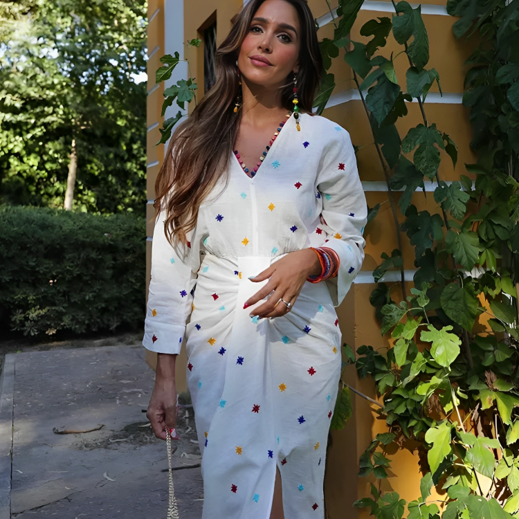 Vestido Midi Bordado Colorido Lunes